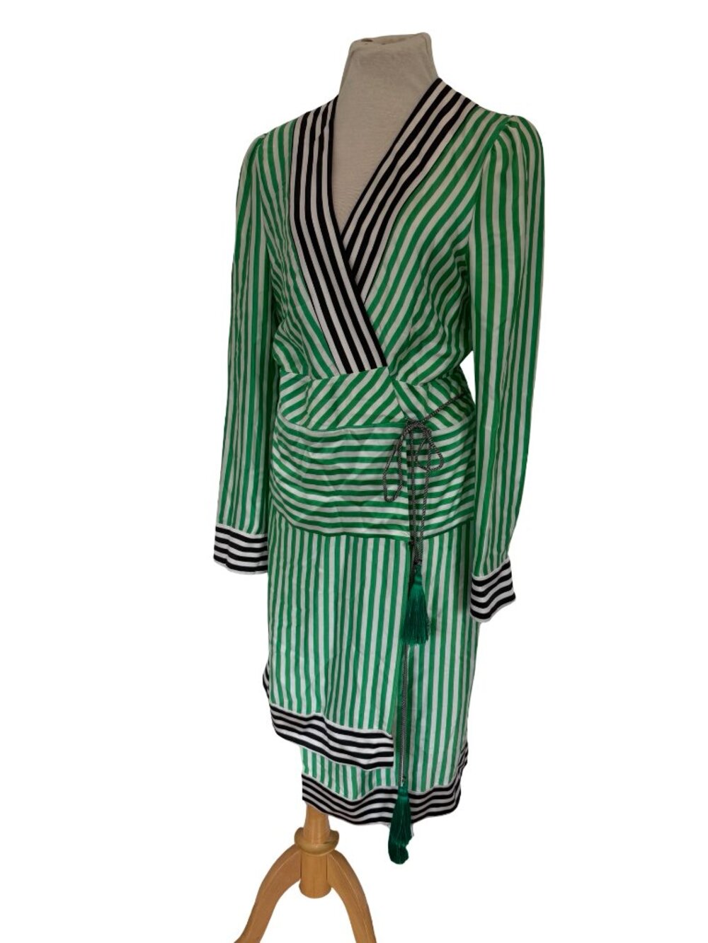 Etro Spring 2017 Runway Silk Wrap Dress - Green and Black Striped